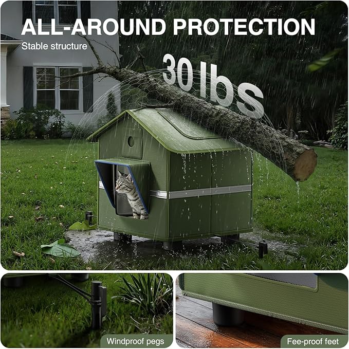 Outdoor Cat House for Outside with Camera Cat-Attracting Eave Design and Cat Toys Feral Stray Shelter Weatherproof in Garage Yard Porch (Include Camera)