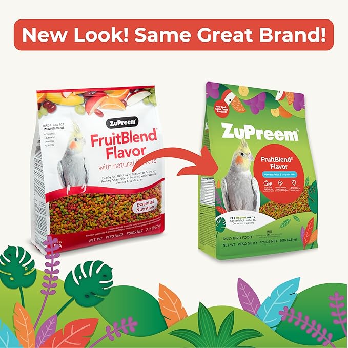 ZuPreem FruitBlend Flavor Pellets Bird Food for Medium Birds, 2 lb (Pack of 2) - Daily Blend Made in USA for Cockatiels, Quakers, Lovebirds, Small Conures