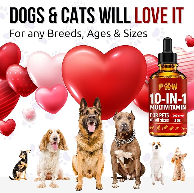 Liquid Multivitamin for Dogs with Glucosamine – Help with Allergies & UTIs – Dog Vitamins and Supplements – Cat Multivitamin for Hips & Joints – B, C & D3 for Coat Shining & Digestion – 2 oz