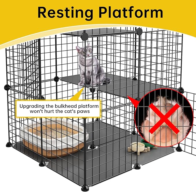 3-Tier Cat Cage Indoor Enclosure DIY Cat Playpen Catio Detachable Metal Wire Kennels 2Lx2Wx3H Crate Large Exercise Place Ideal for 1-2 Cats, Black