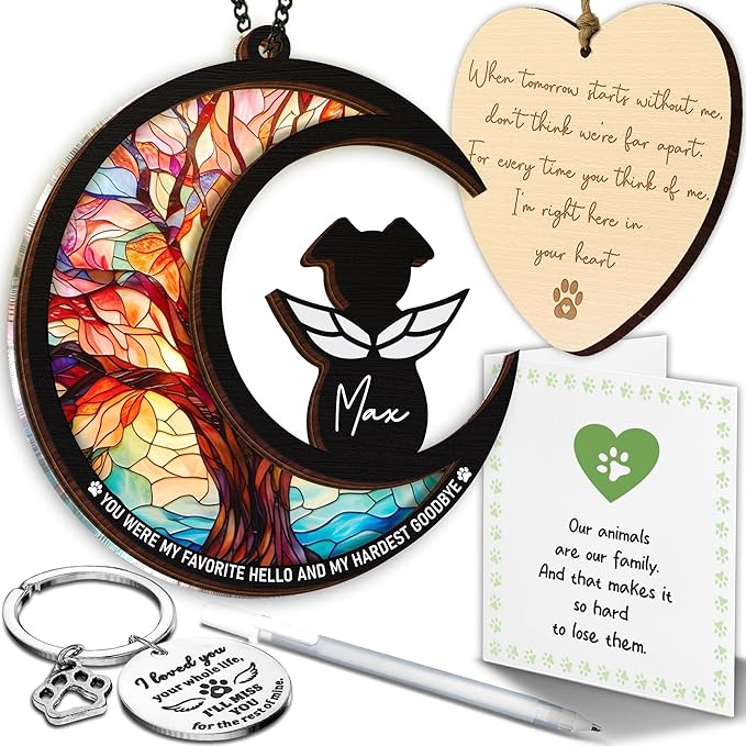 6" DIY Dog Memorial Suncatcher – 4-in-1 Pet Memorial Gifts for Dogs, Loss of Dogs Sympathy Gift | Rainbow Bridge Dog Remembrance Set with Ornament, Keychain & Sympathy Card PS190