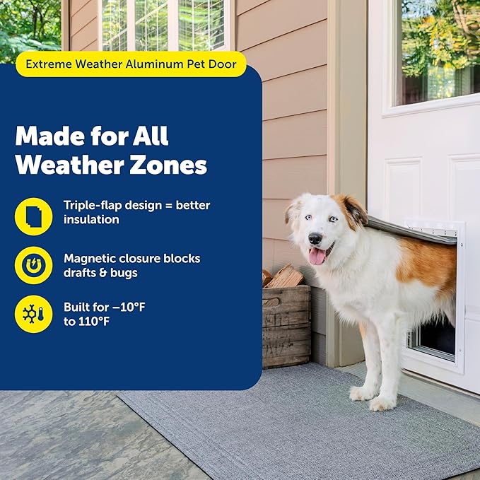 PetSafe Extreme Weather Aluminum Pet Door - Energy-Saving Thermal Barrier Pet Flap with Slide-in Door Locking & Secure Flap Cover - for Dogs Up to 100 Lb - Large