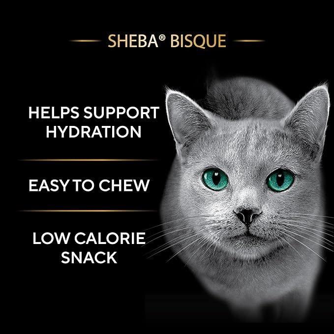 Sheba Bisque Lickable Cat Treats & Cat Food Toppers, Chicken and Tuna Recipes, 1.4 oz. Bowls, 8 Count (Pack of 2)