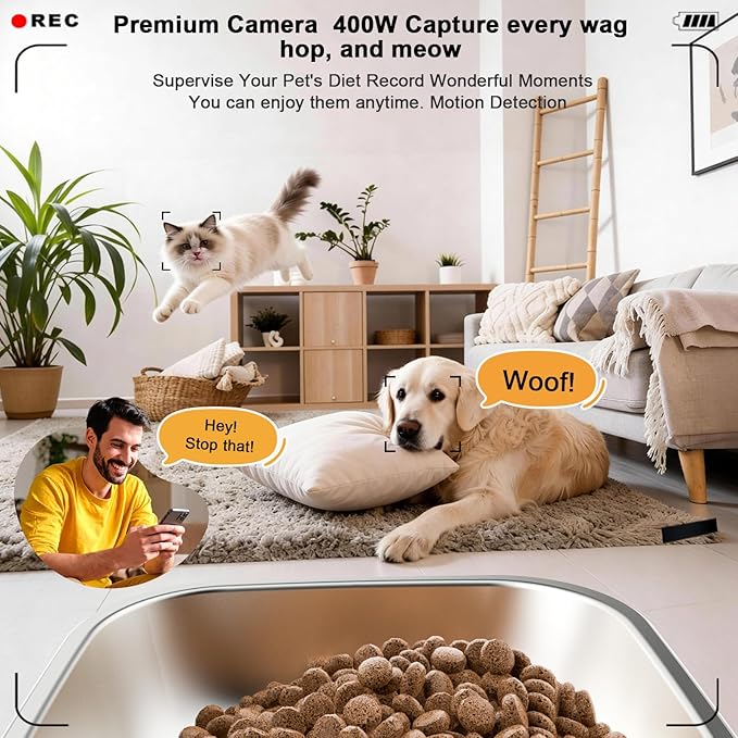 Automatic Cat Feeder, 2.4G WiFi Automatic Dog Food Dispenser，Auto Dog Feeder with APP Control, 5L Timed Auto Cats Food Dispenser w 2-Way Audio for Multiple Pet
