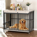 Dog Crate Furniture, 47’’ Wooden Dog Kennel Indoor with Sliding Front Door, Multi-Side Openings & Feeding Window Pet Cage House as TV Stand, End Table(Beige)