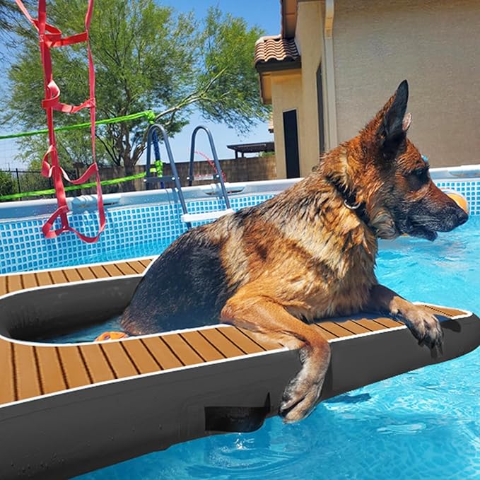 Inflatable Dock Platform for Dog, Large Dog Float Floating Ladder Up to 200 lbs Dogs Water Ramp, Non-Slip PVC with Boat Ramp for Pool, Dock, & Lake