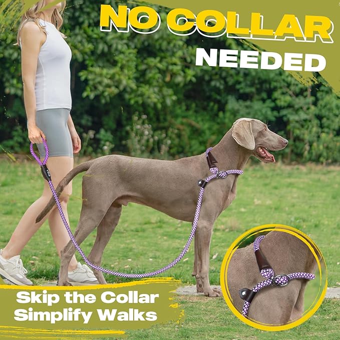 Fida Slip Leads for Dogs, 4 FT x 1/2" Dog Leash Heavy Duty Comfortable Strong Rope Lead for Large, Medium Dogs, No Pull Pet Training Leash with Highly Reflective,Purple