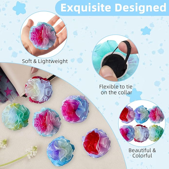 Dog Collar Flowers Accessories, 6 Pack Flower Charms for Dog & Cat Collars, Elastic Slide-On Decorative Flowers for Pet Collars