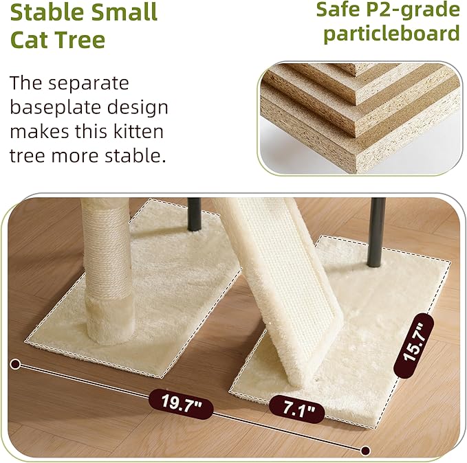 Cat Tree for Indoor Cats, Cat Tower with Scratching Post for Small Cats and Kittens, Cat House with Removable Top Platform and Fluffy Balls, Hanging Cat Basket, Beige GCT006SM