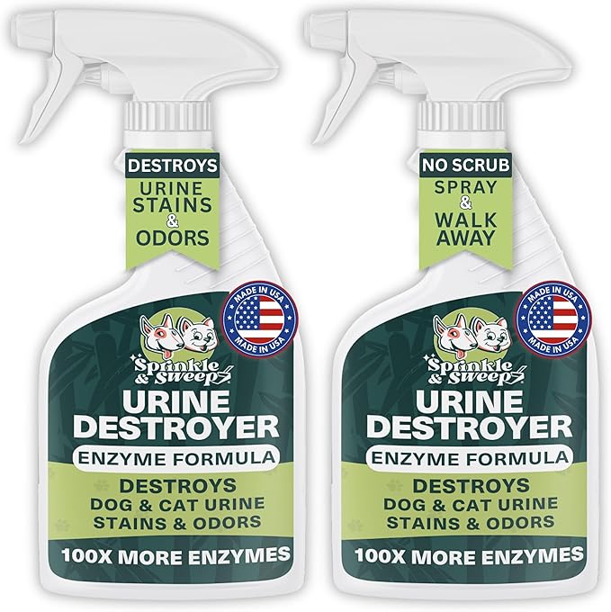Urine Destroyer Enzyme Cleaner Spray | Cat & Dog Urine Stain and Odor Eliminator | Enzymatic Carpet Cleaner for Pets | Cat Pee Enzyme Cleaner (32oz Pack of 2)