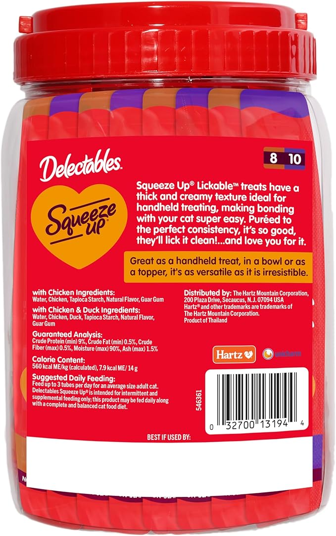 Delectables Squeeze Up Non-Seafood Chicken Variety Pack, Creamy Squeezable Puree, Lickable Wet Cat Treats, Grain-Free, No Added Fillers, 0.5 Ounces Tube, 40 Tubes Total