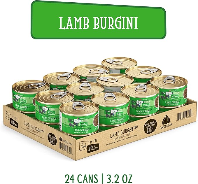 Weruva Cats in The Kitchen, Lamb Burger-ini with Lamb Au Jus Cat Food, 3.2oz Can (Pack of 24)