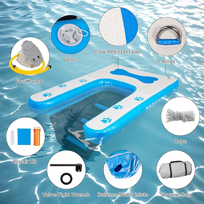 Inflatable Dog Boat Ramp 60"x40", Upgraded Pool Ramp for Dogs, Supports Up to 230 lbs, Stable & Durable Non-Slip Surface, Ideal for Pools, Lakes & Beaches