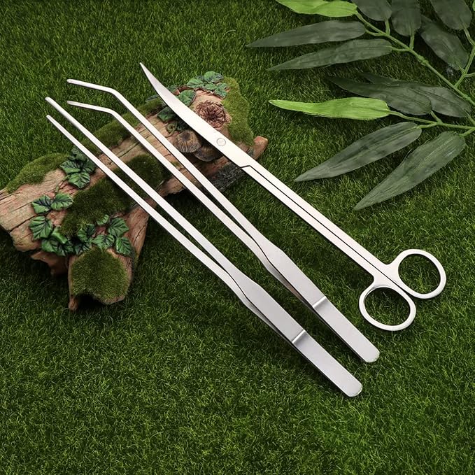 POPETPOP 3pcs Tweezer and Scissor Kit Aquatic Plant Tools Stainless Steel Tweezer Scissors Tools Straight Tweezer Tweezers and Scissors for Aquarium