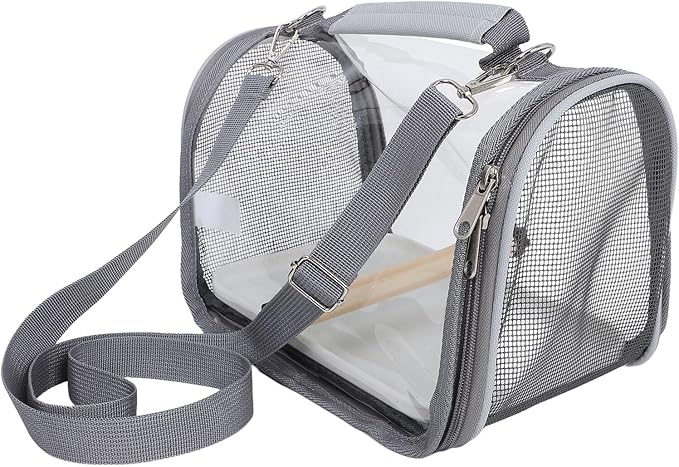 IMIKEYA Portable Bird Carrier Cage for Travel Small Gray Compact Bird Travel Cage with Wooden Perch for Parakeets Parrots and Lizards