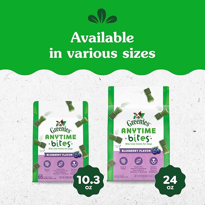Greenies Anytime Bites Dog Treats, Blueberry Flavor, Dog Training Treats, 24 oz. Bag