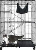 Homey Pet 50 Inch Cat Cages Indoor, Large 4-Tier Cat Crates for Indoor Cats, Collapsible Metal Wire Cat Kennel Big Multi-Level Cat Cage for Adult Cats Kitten Kitty with Hammock, Ramp, 360° Wheels