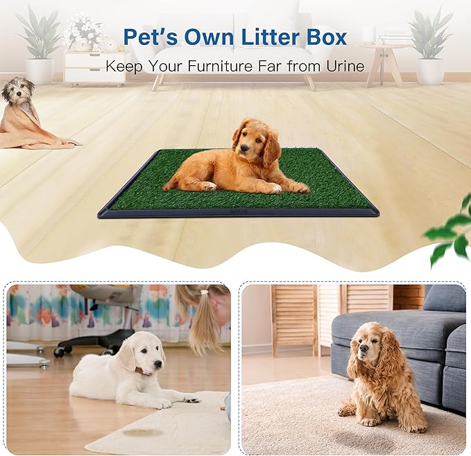 Artificial Dog Grass Pad with Tray for Potty – 16x20 inches Strong Absorbency Grass Pad, Dog Litter Box for Indoor/Balcony/Apartment