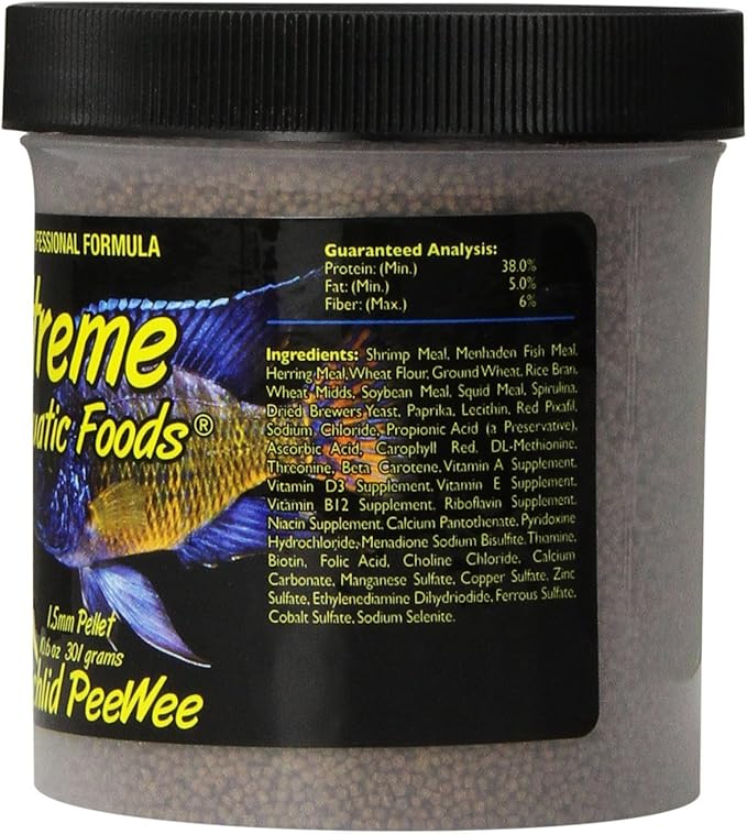 Xtreme Cichlid Peewee 1.5 mm Pellets - Proven Nutrition for Cichlids - Balanced Amino Acids, Boost Immune & Digestive Health, Color & Energy, Max Protein Freshwater Fish Food – USA Farm Grown (10oz)