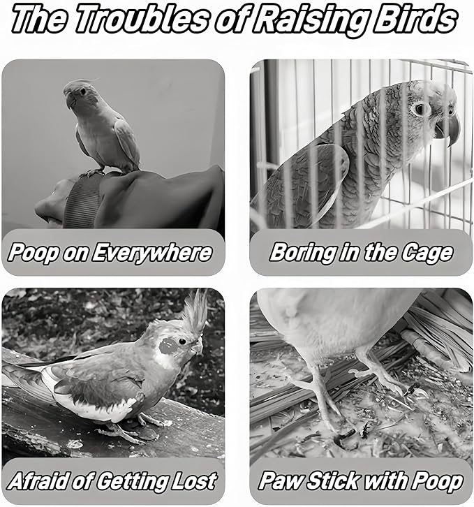 2 Pcs Bird Diapers Bird Harness Flight Suits Diapers with 80in Flying Leash Reusable Parrot Nappy with Waterproof Inner Layer for Cockatiel Budgie Conure Parakeet Lovebird-Red&Light Blue