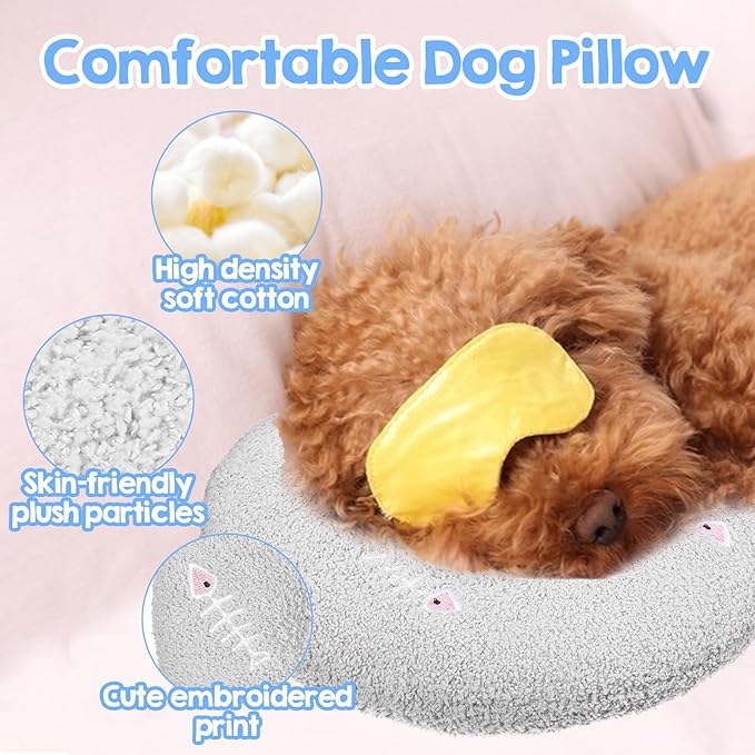 4 Pcs Ultra Soft Fluffy Pet Calming Pillow U Shaped Donut Cat & Dog Bed with Cute Embroidery, Anxiety Relief & Joint Support, Machine Washable