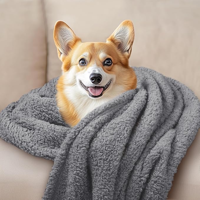 Luciphia 1 Pack 3 Calming Dog Blanket Fluffy Premium Fleece Pet Blankets Soft Sherpa Throw for Dogs Puppy Cat Grey/Beige/HazeBlue Medium (30" x20")
