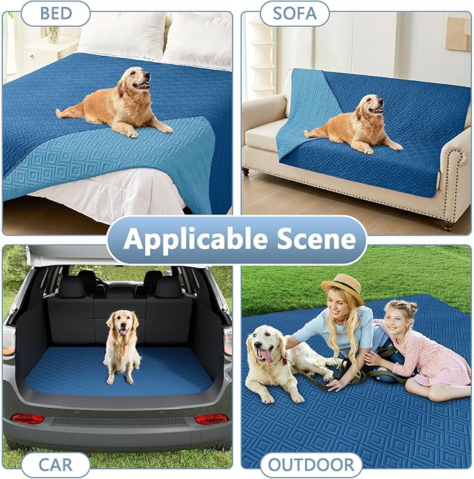 hyha Waterproof Dog Blanket, Soft Pet Bed Blankets, Waterproof Sofa Couch Cover for Dogs Washable, Reversible Pet Couch Covers for Sofa Furniture (82x102 Inch, Navy Blue/Blue)