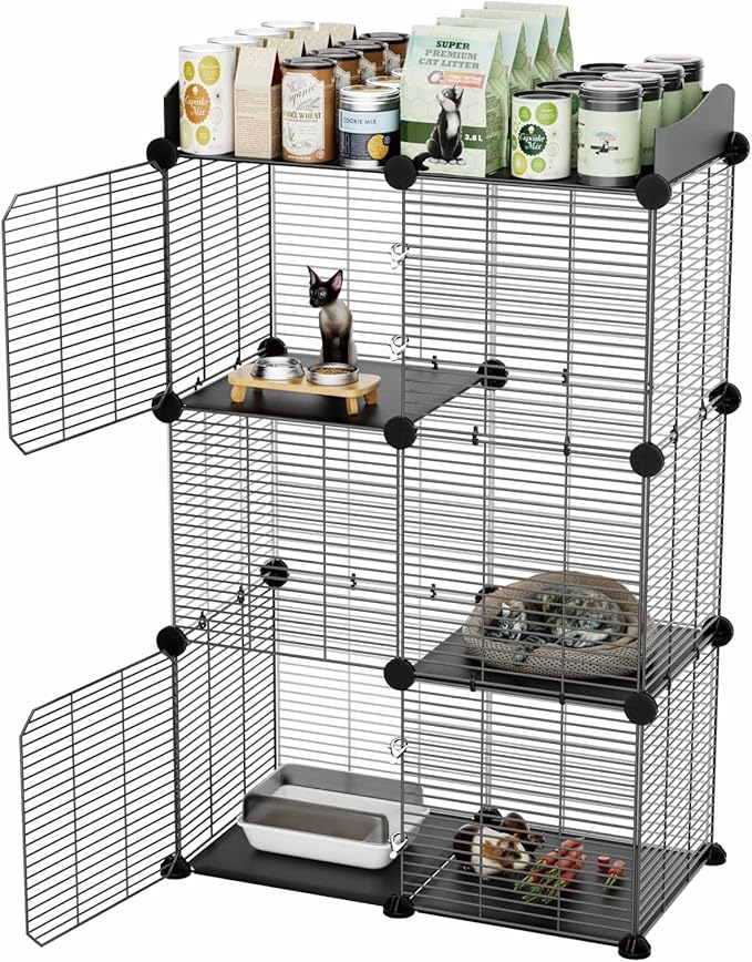 2 Tier Cat Cage Indoor, Big Wire Cat Cage Kennels Enclosures DIY Playpen Crates, Pet Pen C&C Cage for 1-2 Cats Kittens