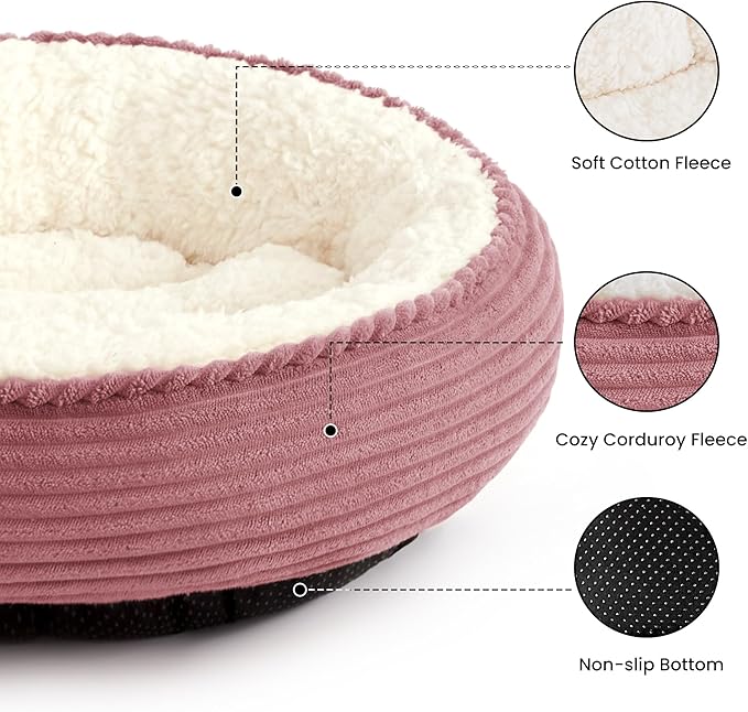 Love's cabin Round Donut Cat and Dog Cushion Bed, 20in Pet Bed for Cats or Small Dogs, Anti-Slip & Water-Resistant Bottom, Super Soft Durable Fabric Pet beds, Washable Luxury Bed Dusty Rose Stripe