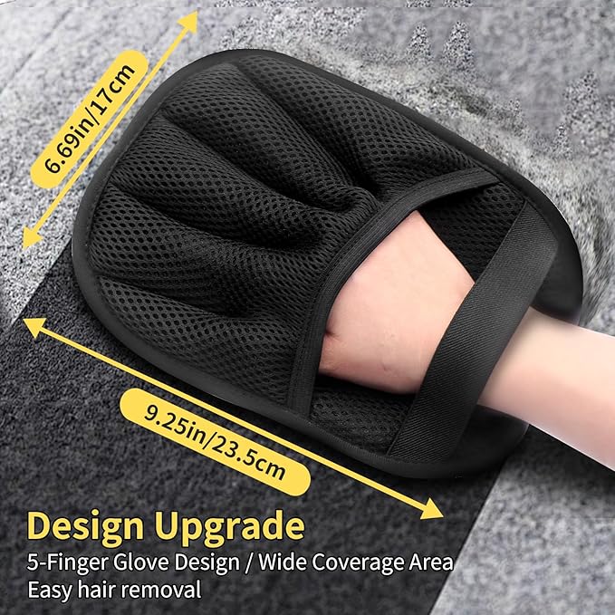 Pet Hair Removal Glove for Cats & Dogs, Upgraded Five-Finger Electrostatic Pet Hair Removal Tool, Reusable Magic Brush Pet Hair Remover for Laundry, Couch, Carpet, Car Seat & Clothing (Black)