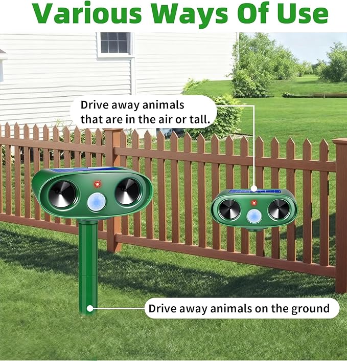 2026 Ultrasonic Solar Animal Repellent Outdoor Motion Activated Cat Repellent Outdoor Waterproof for Yard & Garden, Effective Rabbit Deer Raccoon Squirrel Coyote Deterrent Device 4 Pack
