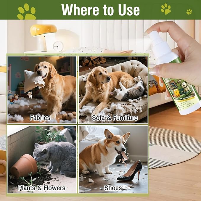 Anti-Chew Bitter Dog Spray, Stop Chewing and Licking, No Chew Spray for Dogs & Cats, Protect Furniture Shoes Belongings, Natural Pet Safe Formula, No Stain 3.38 fl oz (100 ml)