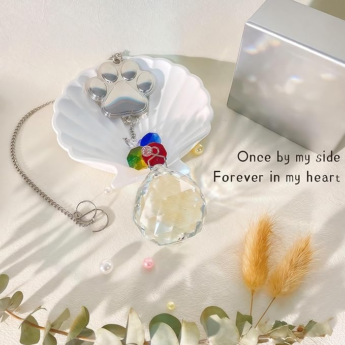 Pet Memorial Gifts Crystal Suncatcher: Dog Memorial Gifts, Loss of Dog Sympathy Gift, Pet Bereavement Ornament in Memory of Dog Cat- Paw Shape Keepsake for Dogs Puppy Passing Away Remembrance (Round)