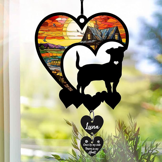 NAZENTI Personalized Dog Memorial Suncatcher, Loss of Pets Hanging Ornament, Sympathy Gift, Custom Bereavement Gifts Dogs, Dog Remembrance Gifts, Dogs Wind Chimes Memorial, Pet Owner