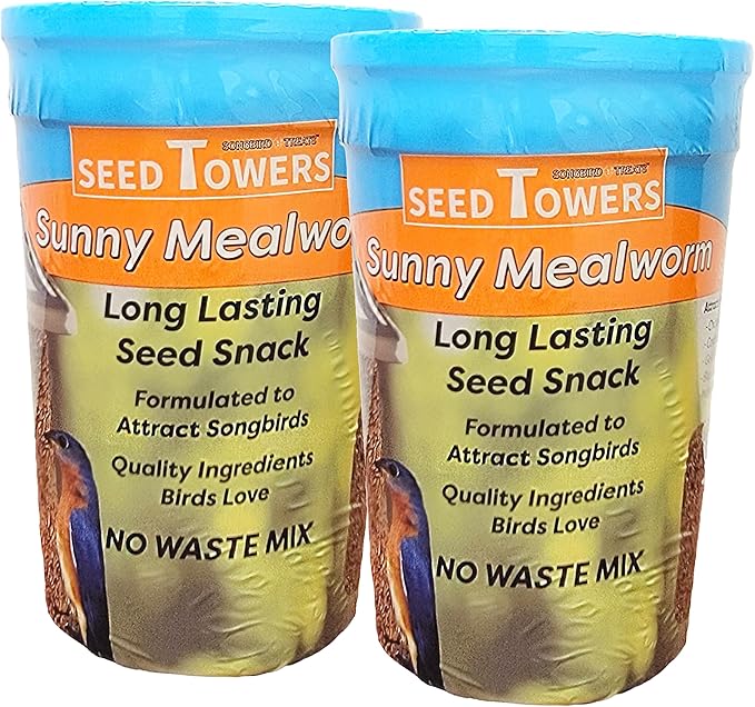 Wildlife Sciences Songbird Treats Seed Tower 2 Packs | Bundle of 2 | 1.5-2 lb Seed Log Towers for Wild Birds (Sunny Mealworm)