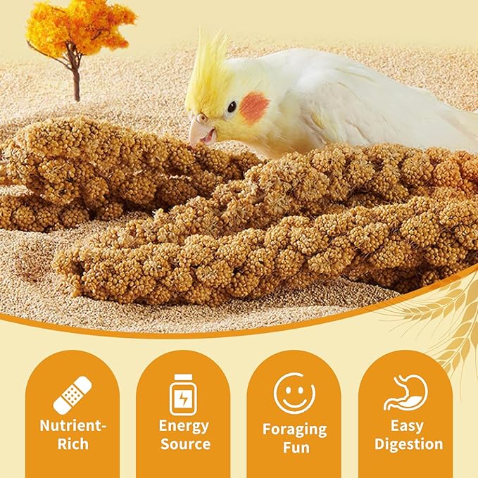 Fhiny Millet Spray for Birds, 2.2LB Natural Sun-Dried Millet for Birds Original Parakeet Food & Treats Spray for Parakeets Parrots Cockatiels Lovebirds Finches Budgies Hamsters