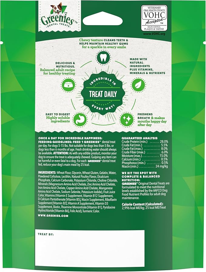 Greenies Veterinarian-Recommended Adult Natural Dental Dog Treats Teenie Size, Dog Dental Chews, Original Flavor, 3 oz. Pack, 11 Count