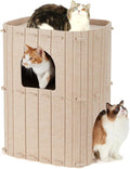 FUKUMARU Cat House for Indoor Cats, 23.62 Inch Large Cat Bed Cave Condo, 2-Storey Cozy Felt Covered Cats Tunnel Kitten Hideaway for Multicats, Scratch Resistant, Beige