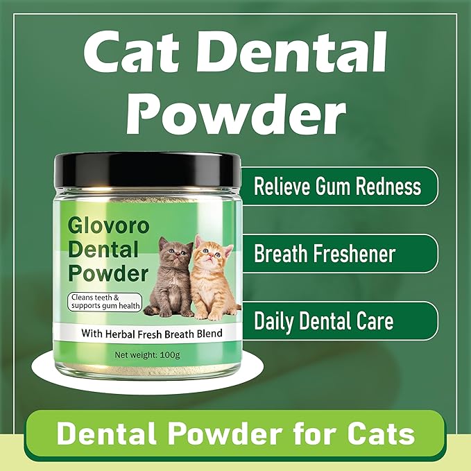 Glovoro Cat Dental Powder, Dental Powder for Cats, Relieve Gum Redness Tartar, Breath Freshener,Daily Dental Care Powder, 100g