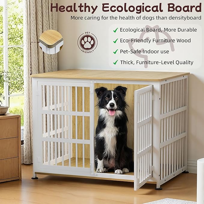 42'' Dog Crate Furniture Large Breed Dog Crate Dog Kennels for Inside Wooden Dog Crates End Table Heavy Duty Indoor Combination Cage for Medium to Large Dogs Oak