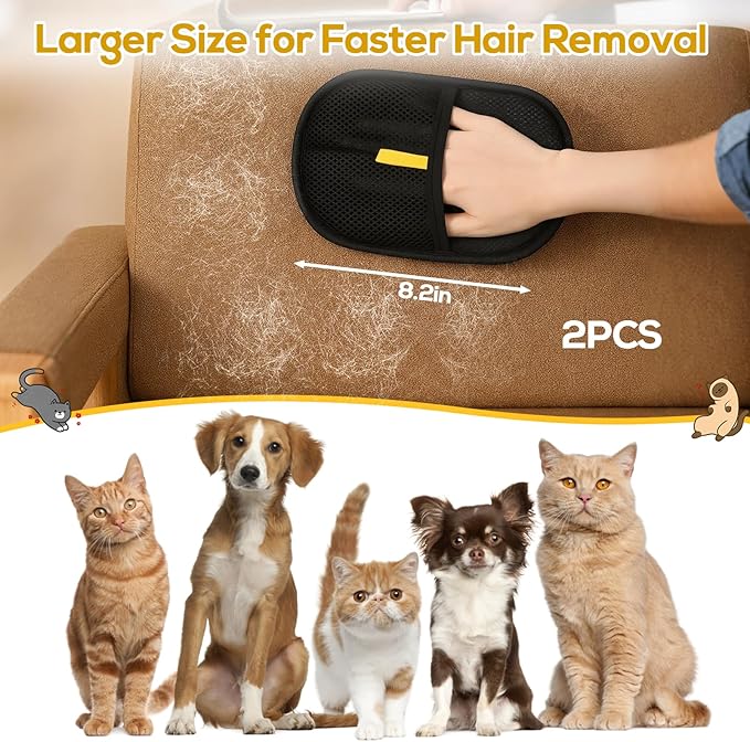 BABORUI Pet Hair Removal Glove - 2 Pack Pet Hair Remover Glove, Electrostatic Gloves Pet Hair Lint Rolls into Strips, Dog and Cat Hair Remover Tool for Furniture, Car, Couch, Carpet, Clothes