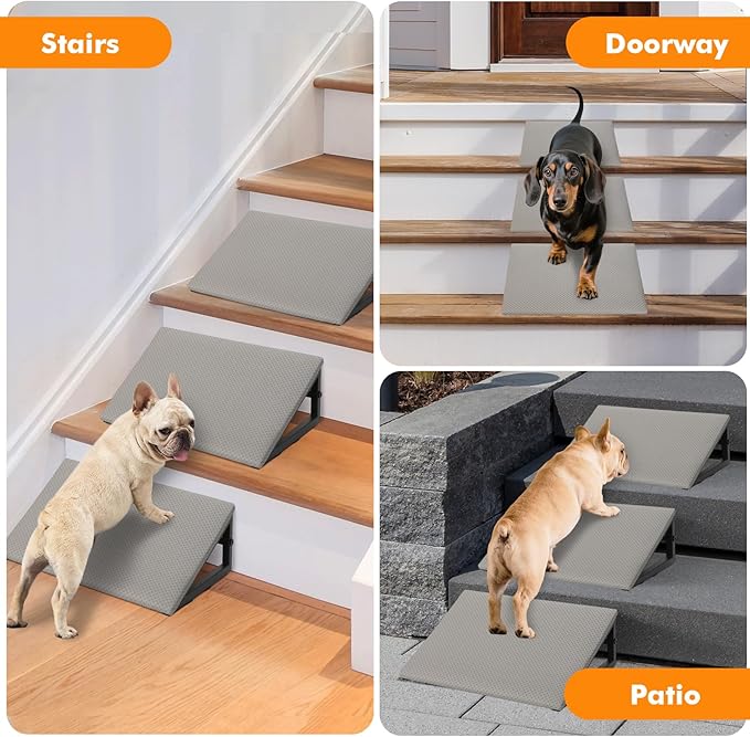 3 PCS Dog Ramps for Staircase - LitaiL Pet Stairs for Staircase with Anti-Slip Bottom Suitable for Small Dogs, 3 Packs Extra Wide Metal Frame Dog Ramp for Injured and Older Pets (Grey)