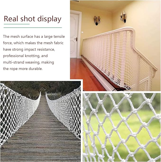 SCITOY Rope Net for Playground Safety Net in White Nylon Child pet Cat Safety Anti-Fall Net for Stair Railings Balcony Patio Protection 5cm mesh,10x10m(33x33ft)