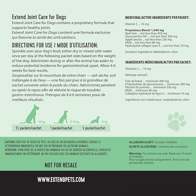 Extend Joint Care for Dogs - Hip and Joint Supplement Powder - Glucosamine for Dogs - Joint Pain Relief - MSM - Mobility & Flexibility Support - Advanced Joint Health - Made in USA