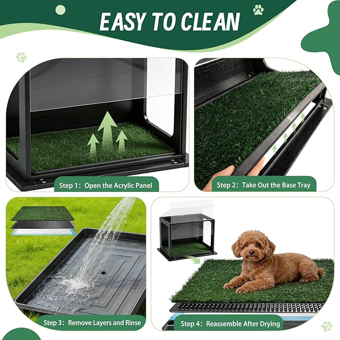 High Walls Indoor Dog Potty, 31.5" x 22" Porch Potty for Dogs with Wooden Walls & Steel Frame, Multi-Layer Easy-Clean Base - Dog Litter Box for Small Medium Dogs, Includes 10 Training Pads