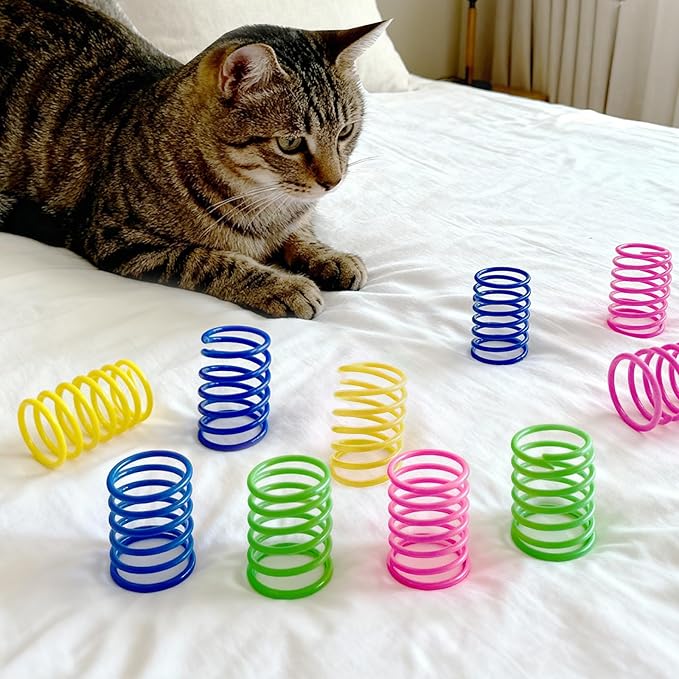 AGYM Cat Springs Toys 60 Packs for Indoor Cats,Colorful & Durable Plastic Spring Coils Attract Cats for Swatting Biting Hunting Interactive Cat Toys