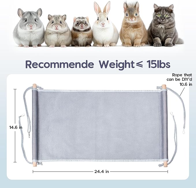 Cat Hammock for Cage Hanging Wooden Pet Hammock Bed Outdoor Cooling Pad for Cats, Ferret, Puppy, Rabbits, Small Animals (Grey)