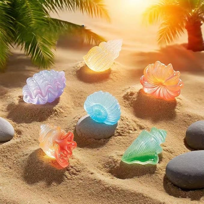 MIUPOO Glow Conch,Betta Stones,Glow in The Dark Crystal,Bonsai Decor,Chips Stone Small Decorative,Fish Tank Decor,6 Colors,12 Pieces.