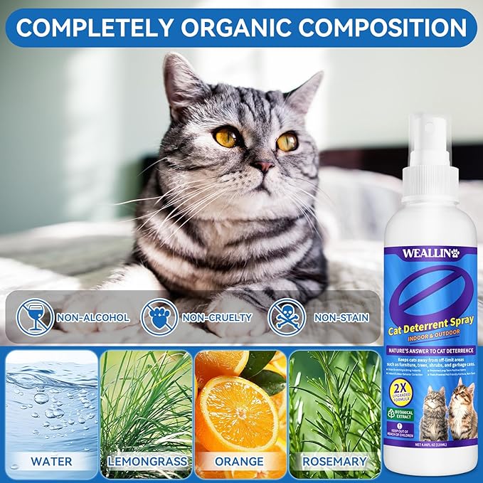 Keep Away Cat Deterrent Spray-2 Pack(8.12 Oz), Natural Cat Repellent Spray Safe Indoor & Outdoor Deterrent for Furniture Protection, Effective Anti-Scratch Training Aid