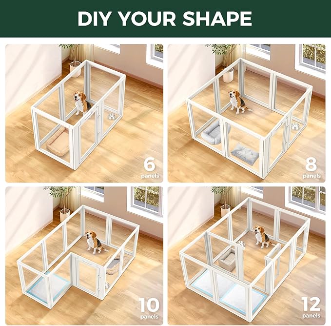 FXW AuraSpace Acrylic Indoor Dog Playpen for Medium Dogs, 35 Inch, 6 Panels, White